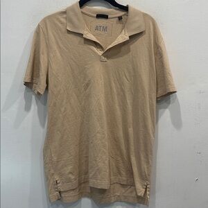 ATM Pima cotton polo short sleeve shirt beige neutral size medium soft classic